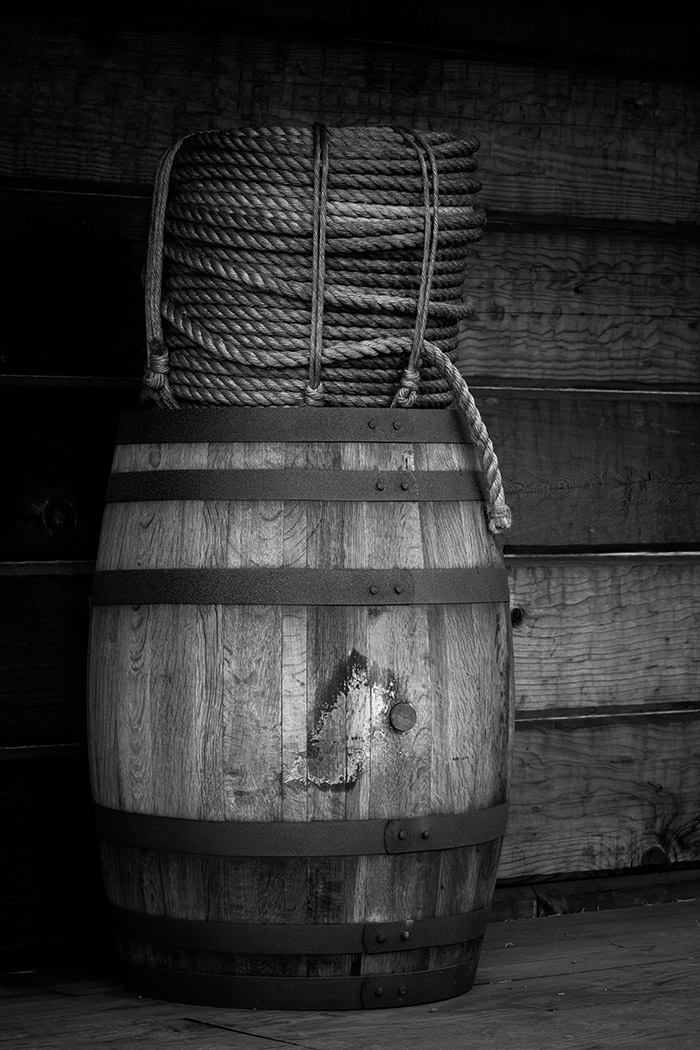 Supply barrel and rope at Fort Ross