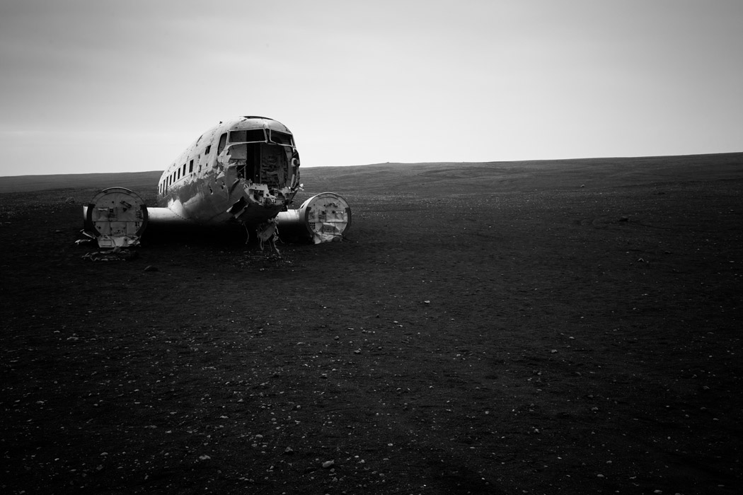 Iceland plane crash among the vast Solheimasandur black sand beach